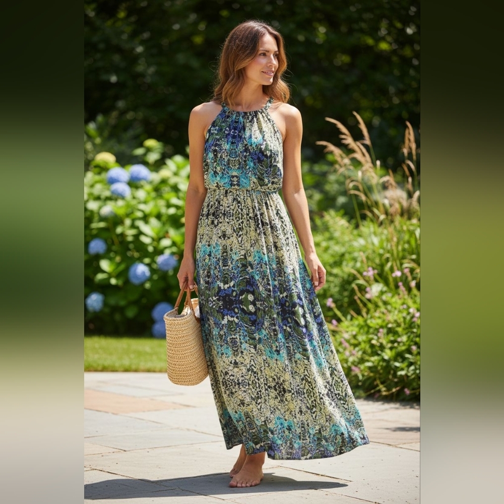 Cynthia Rowley Abstract Kaleidoscope‎ Print Halter Neck Sleeveless Maxi Dress 4